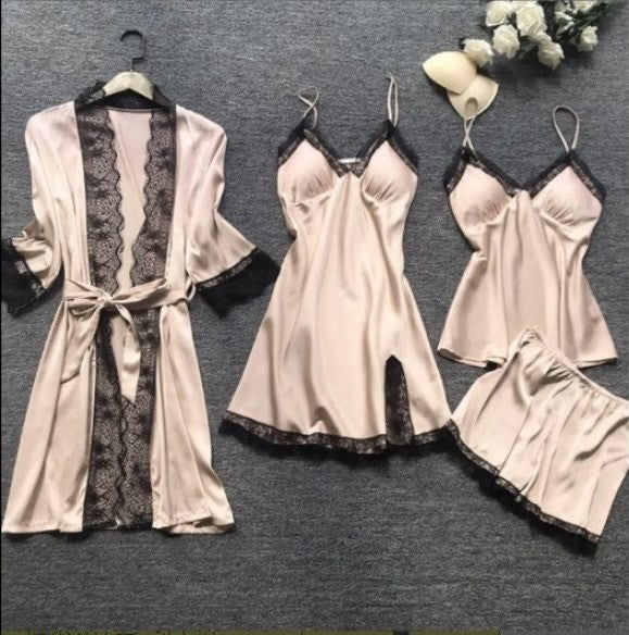 Cross-Border Pajamas, Women's Sexy Pajamas Four-Piece Set, Korean Style Suspender Pajamas, Women's Home Clothes with Breast Pads, Pajamas 2103