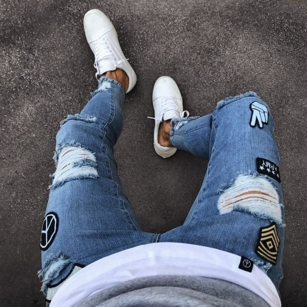 Jeans con Bordado y Cremalleras para Hombre