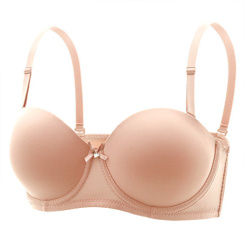 Cross-border half cup underwear women's bra solid color glossy steel ring push up top support bra sexy big chest small bra c cup