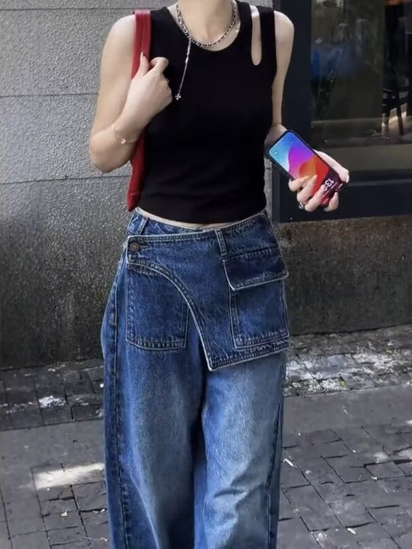2025 New Summer Style High-Waisted Slimming Large Size Wide-Leg Slimming Summer Relaxed Casual Jeans Personalized Trousers