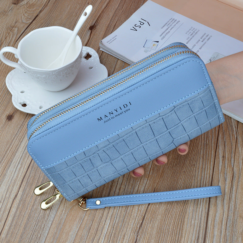 New Women's Wallet Women's Long Double Zipper Mobile Phone Bag Fashionable Crocodile Pattern Large Capacity Mother's Double Clutch Bag