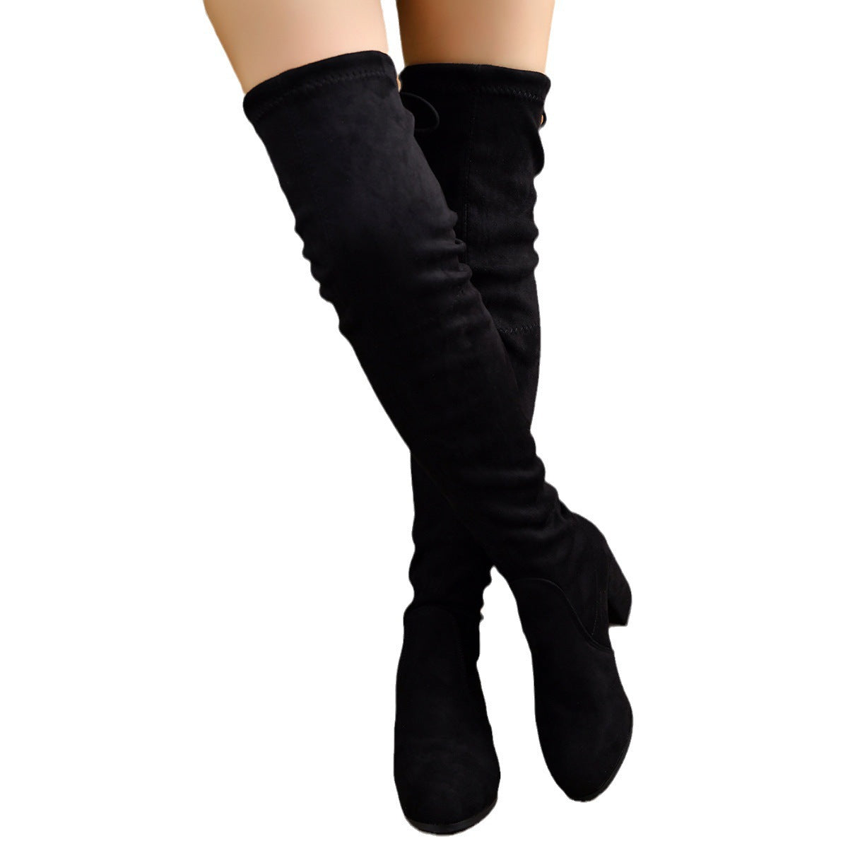 European and American large size women's boots 2023 autumn and winter New thick heel round head high heel slim knee high boots women's spot