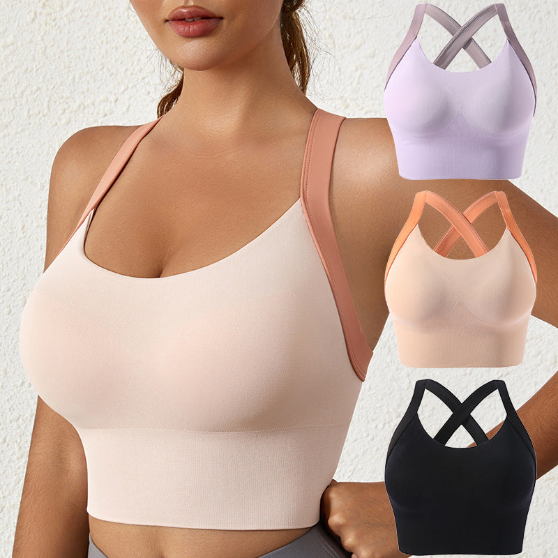 European and American Foreign Trade Sports Bra for Women, Color-Blocking Running Shockproof Yoga Vest, Wireless Push-Up Anti-Sagging Bra
