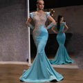 2025 New Daily Light Blue Fishtail Skirt Banquet Long Sand Gold Series Slimming Elegant Annual Party Evening Dress for Women