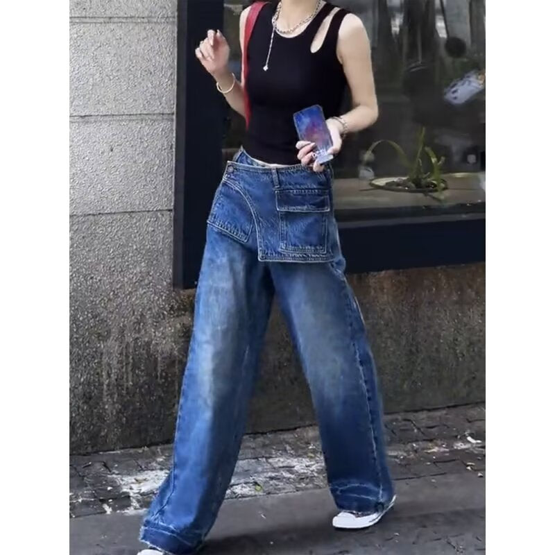 2025 New Summer Style High-Waisted Slimming Large Size Wide-Leg Slimming Summer Relaxed Casual Jeans Personalized Trousers