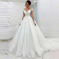 Cross-border hot sale plus size small trailing mesh lace high waist double shoulder V-Neck Wedding dress main yarn for going out
