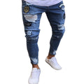 Knee Men's Jeans Embroidered Leggings Denim Trousers Men's Cross-border Trendy European and American Badge Zipper Holes