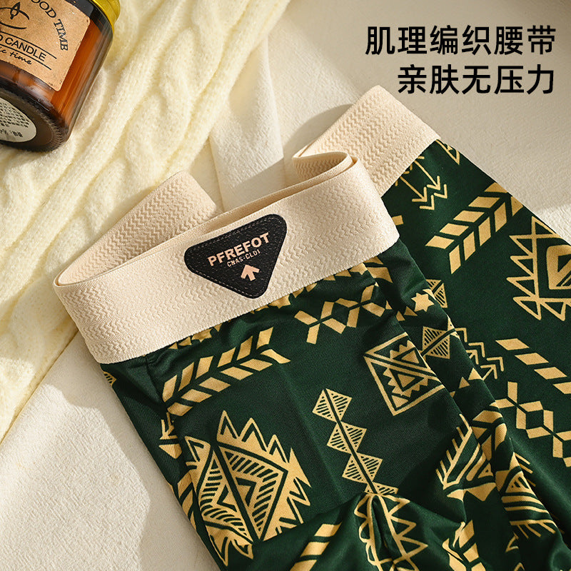 Men's Ice Silk Underwear Summer Vintage Thin Boxers Mid-Waist Ethnic Style Boys Four-Corner Pants Printed Trousers