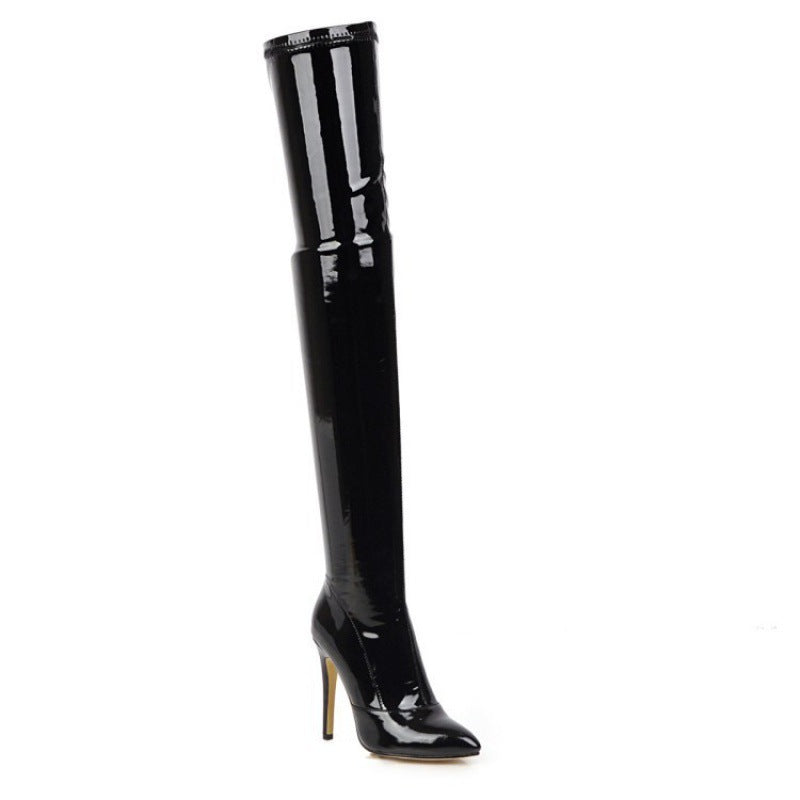 New Slim Boots for Women, Large Size Boots, Black Women's Boots with Side Zipper, Pointed Toe, Stiletto Heel, High Heel, Over-The-Knee, Convertible Cross-Dressing Boots