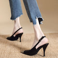 Elegant High Heel Shoes Women's 2024 Spring and Autumn New Metal Small Square Heel Sandals Women's Buckle Rear Trip Belt Women's Shoes