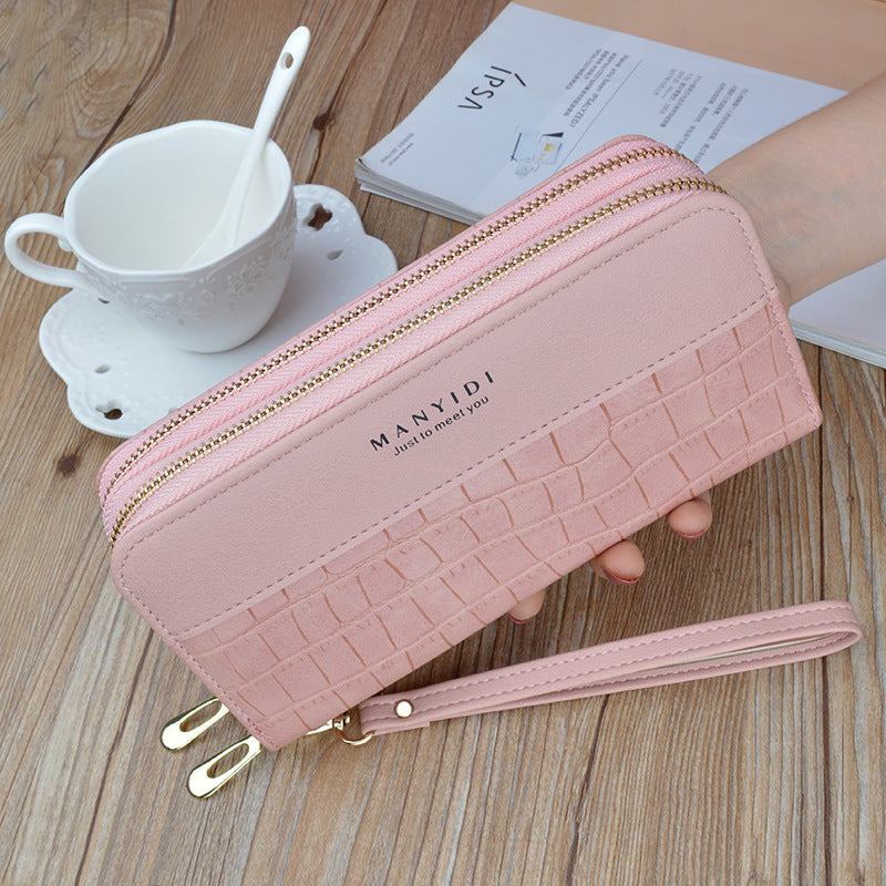 New Women's Wallet Women's Long Double Zipper Mobile Phone Bag Fashionable Crocodile Pattern Large Capacity Mother's Double Clutch Bag