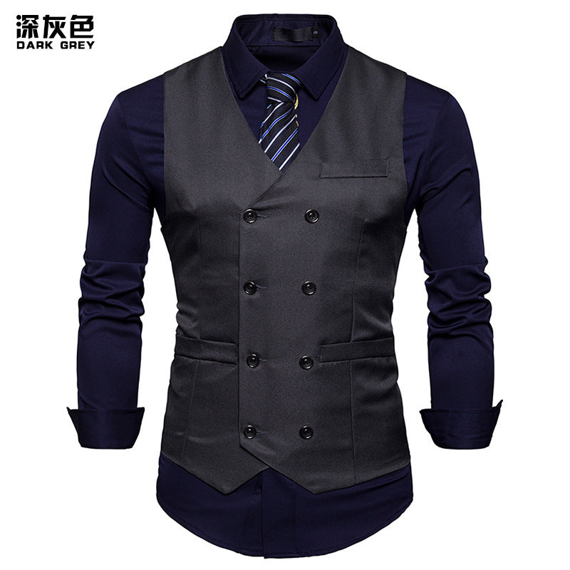 2018 Men's New Double Breasted Men's Casual Suit Vest Cross-border Fashion European Size Men's Vest Vest