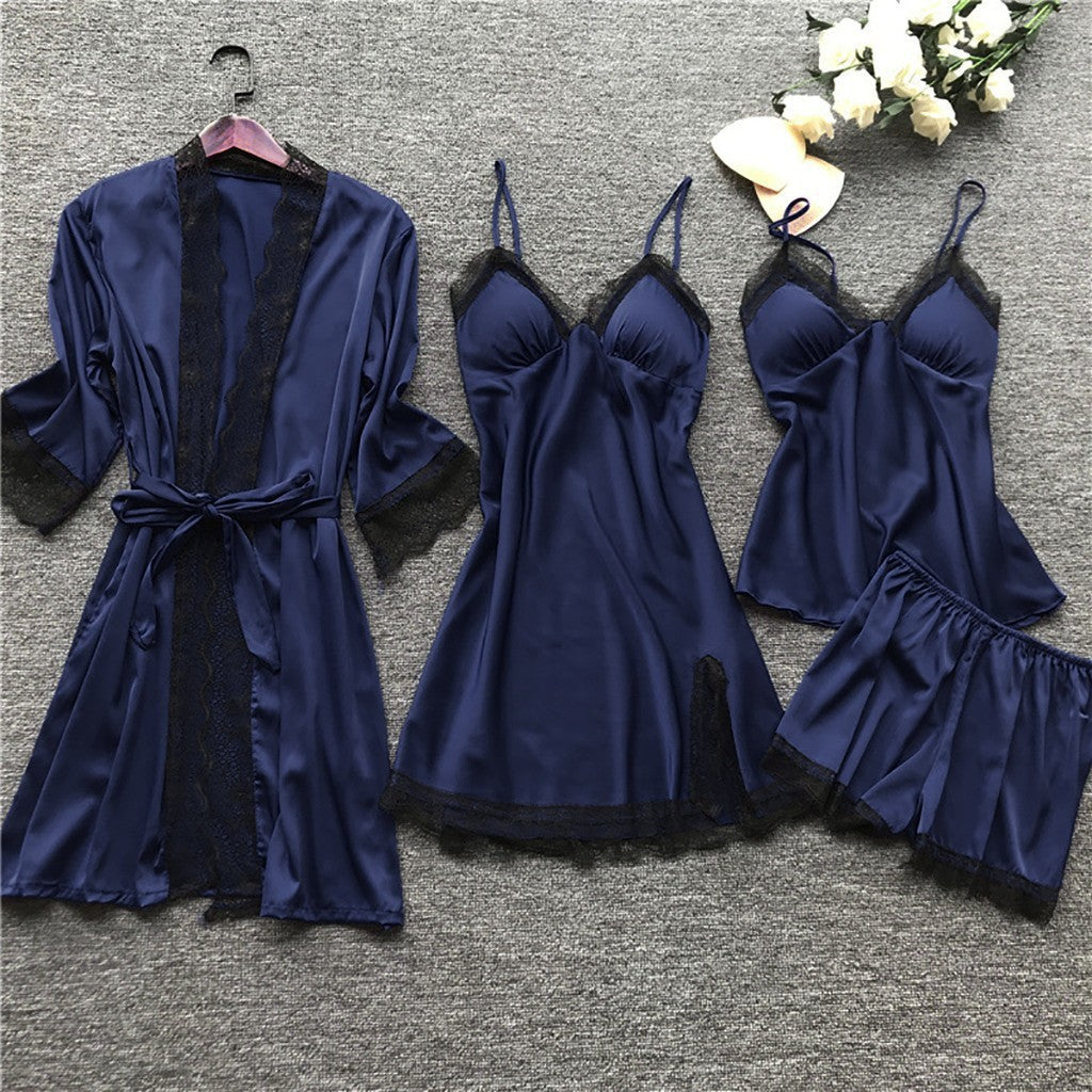 Cross-Border Pajamas, Women's Sexy Pajamas Four-Piece Set, Korean Style Suspender Pajamas, Women's Home Clothes with Breast Pads, Pajamas 2103