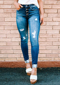 Factory Direct 2022 Autumn New Ripped Leg Jeans Women's Washed Breasted Pencil Pants Women's Casual Pants