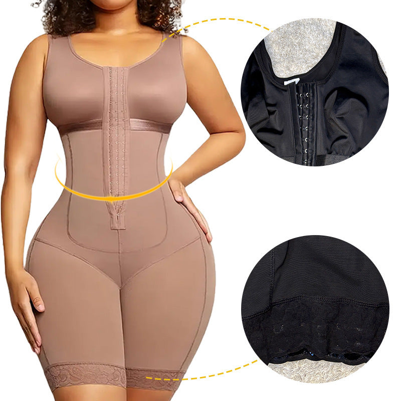 Temu Cross-Border Best-Selling European and American Plus-Size Button-Down Shapewear One-Piece Open-Crotch Corset Body Shaper Tummy Control Butt-Lifting Bodysuit