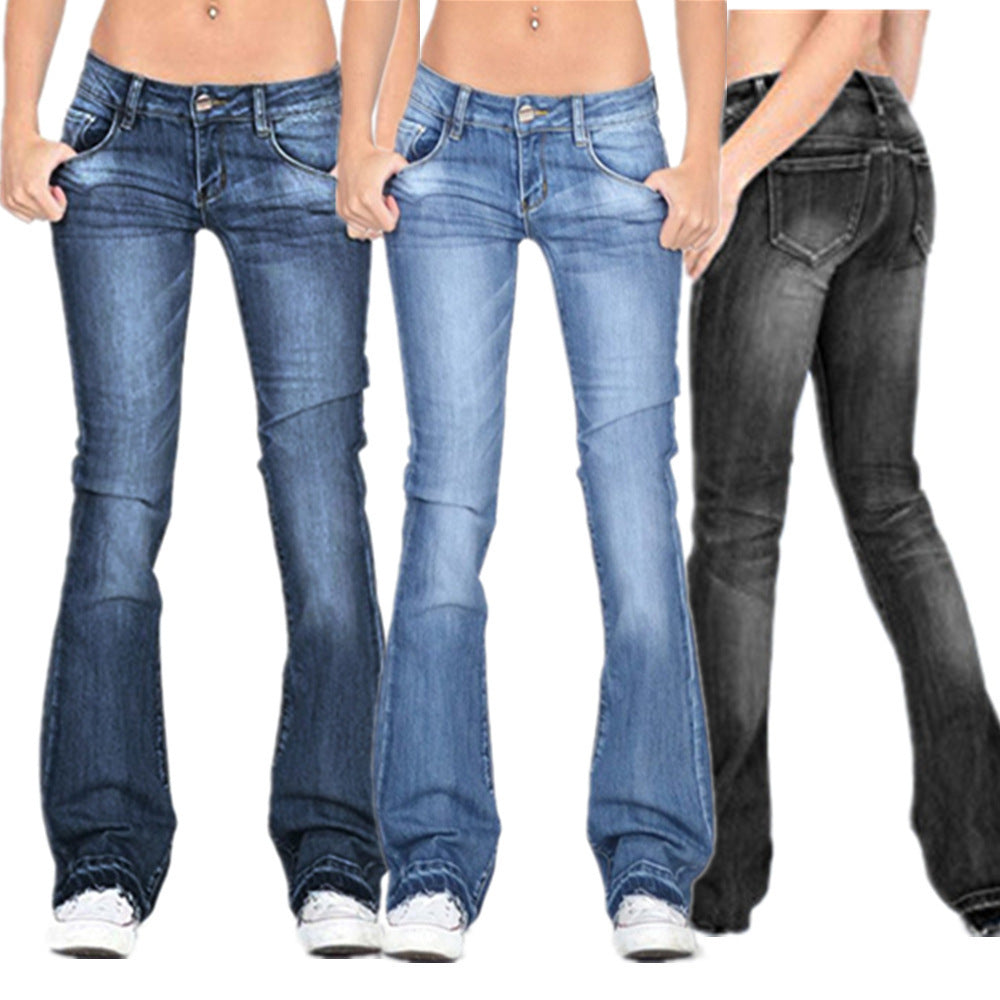 European and American independent station wish ladies jeans slim fit slim washed flared pants wholesale wide leg Denim trousers women