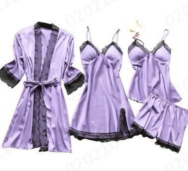 Cross-Border Pajamas, Women's Sexy Pajamas Four-Piece Set, Korean Style Suspender Pajamas, Women's Home Clothes with Breast Pads, Pajamas 2103