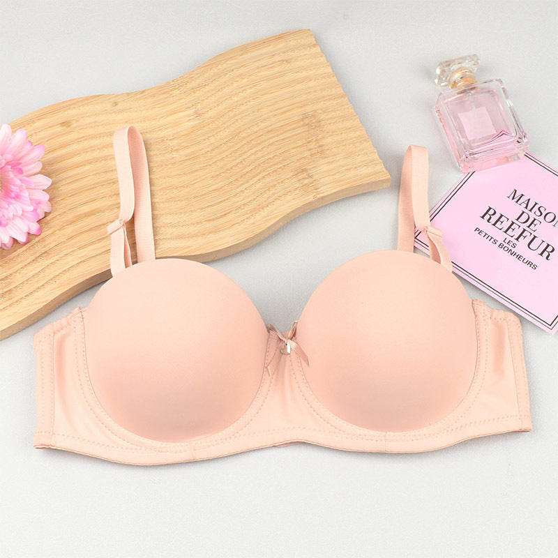Cross-border half cup underwear women's bra solid color glossy steel ring push up top support bra sexy big chest small bra c cup