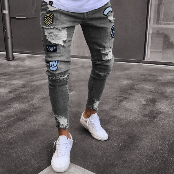 Jeans con Bordado y Cremalleras para Hombre