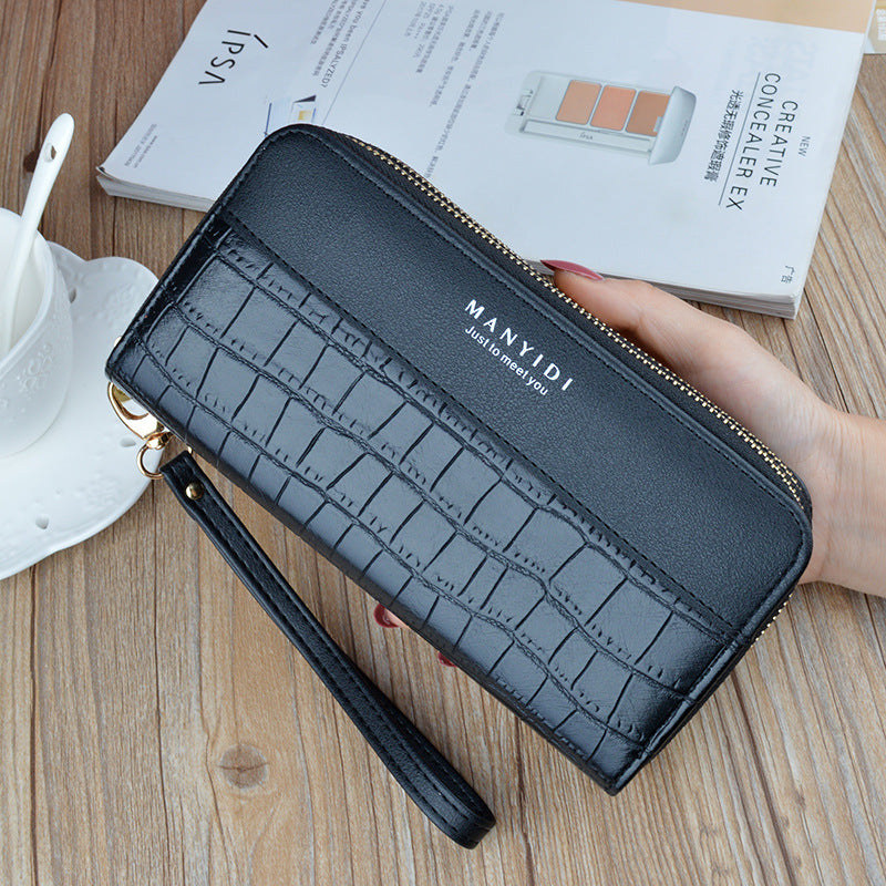 New Women's Wallet Women's Long Double Zipper Mobile Phone Bag Fashionable Crocodile Pattern Large Capacity Mother's Double Clutch Bag