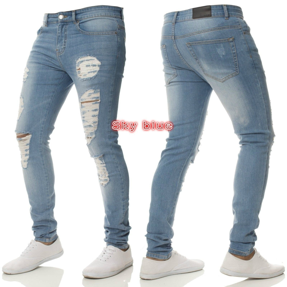Jeans con Bordado y Cremalleras para Hombre
