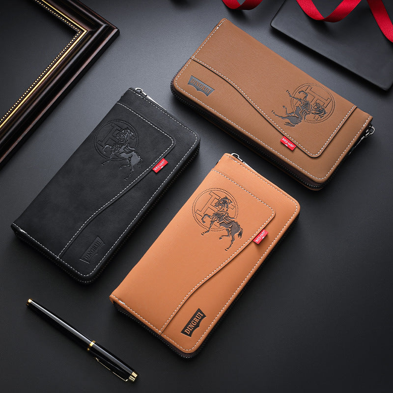 New crazy horse leather men's wallet European and American retro style PU zipper bag fashion short card bag change bag wholesale