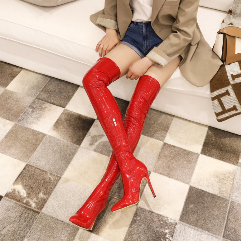 New Slim Boots for Women, Large Size Boots, Black Women's Boots with Side Zipper, Pointed Toe, Stiletto Heel, High Heel, Over-The-Knee, Convertible Cross-Dressing Boots