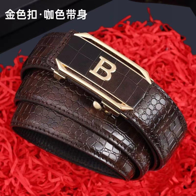 Cross-border Exclusive Luxury Crocodile Pattern Belt High-end Sense Boyfriend Simple Belt Automatic Buckle Father Belt