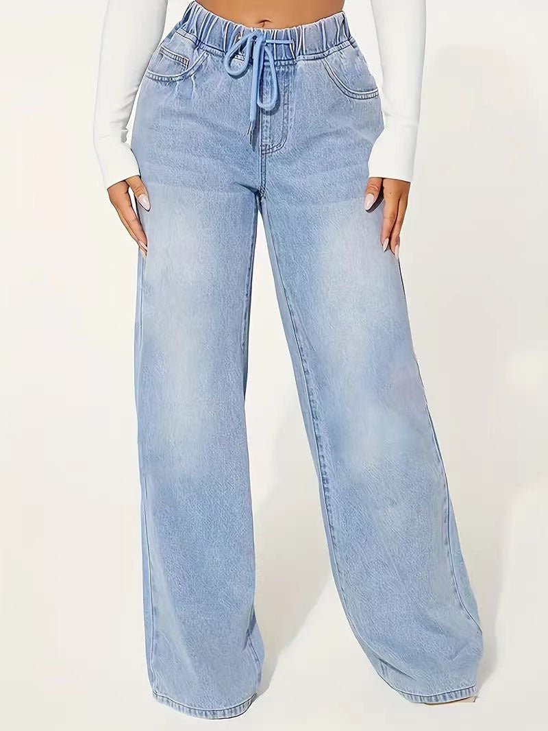 Cross-Border Women's 2025 Straight Jeans Spring and Autumn Casual Loose Campus Style Foreign Trade European and American Straight Jeans for Women