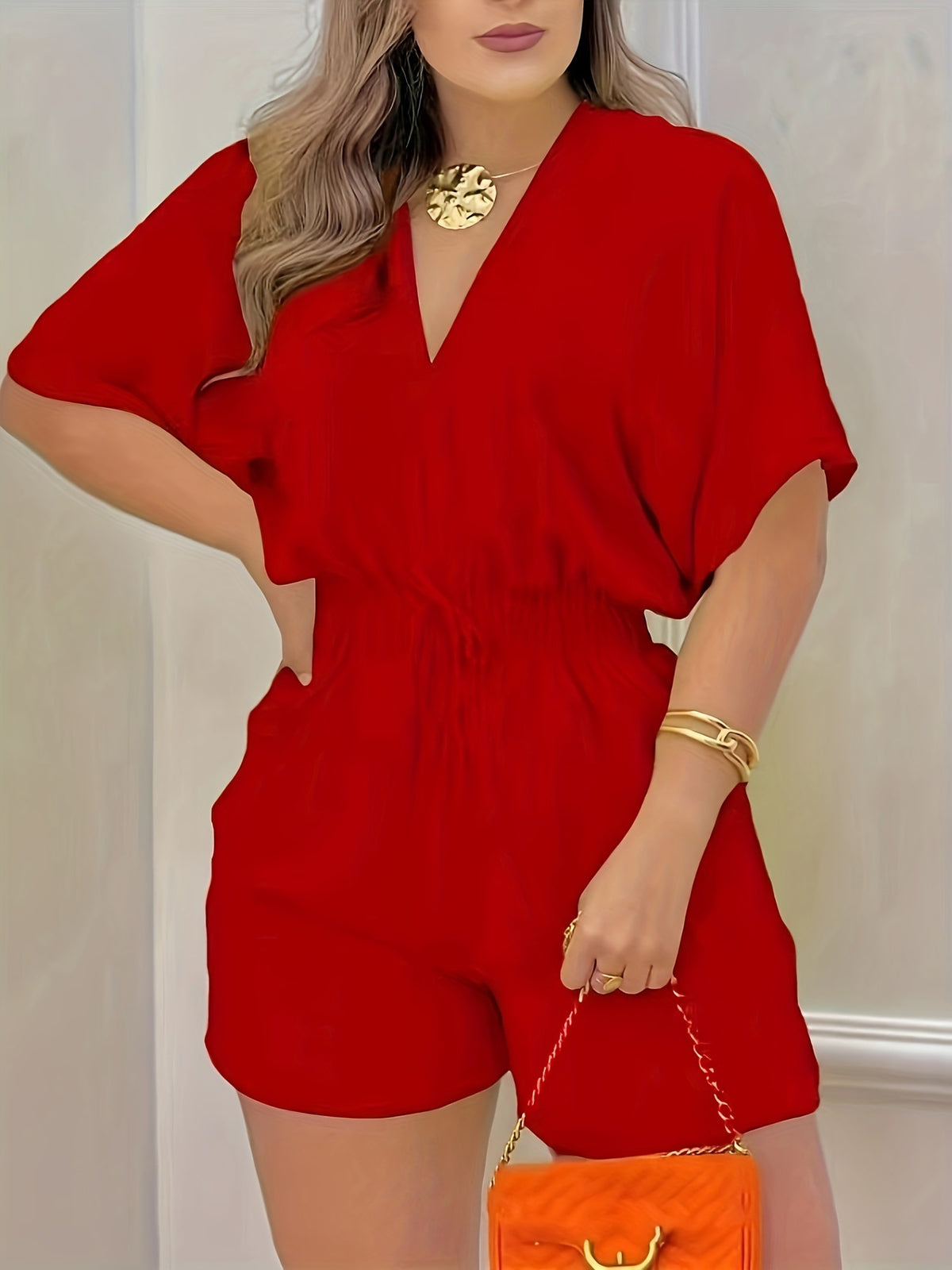 Spring and summer new European and American cross-border women's clothing Amazon best selling casual V-neck jumpsuit