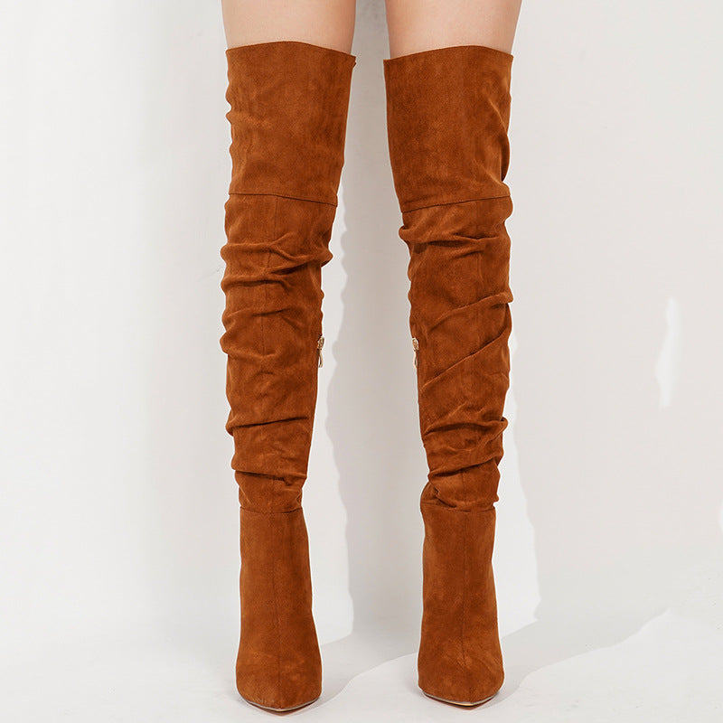 Cross-border Foreign Trade Autumn and Winter New Slim Pointed Over-the-knee Boots Heap Boots Thin Heel Women's Shoes Fashion Women's Boots