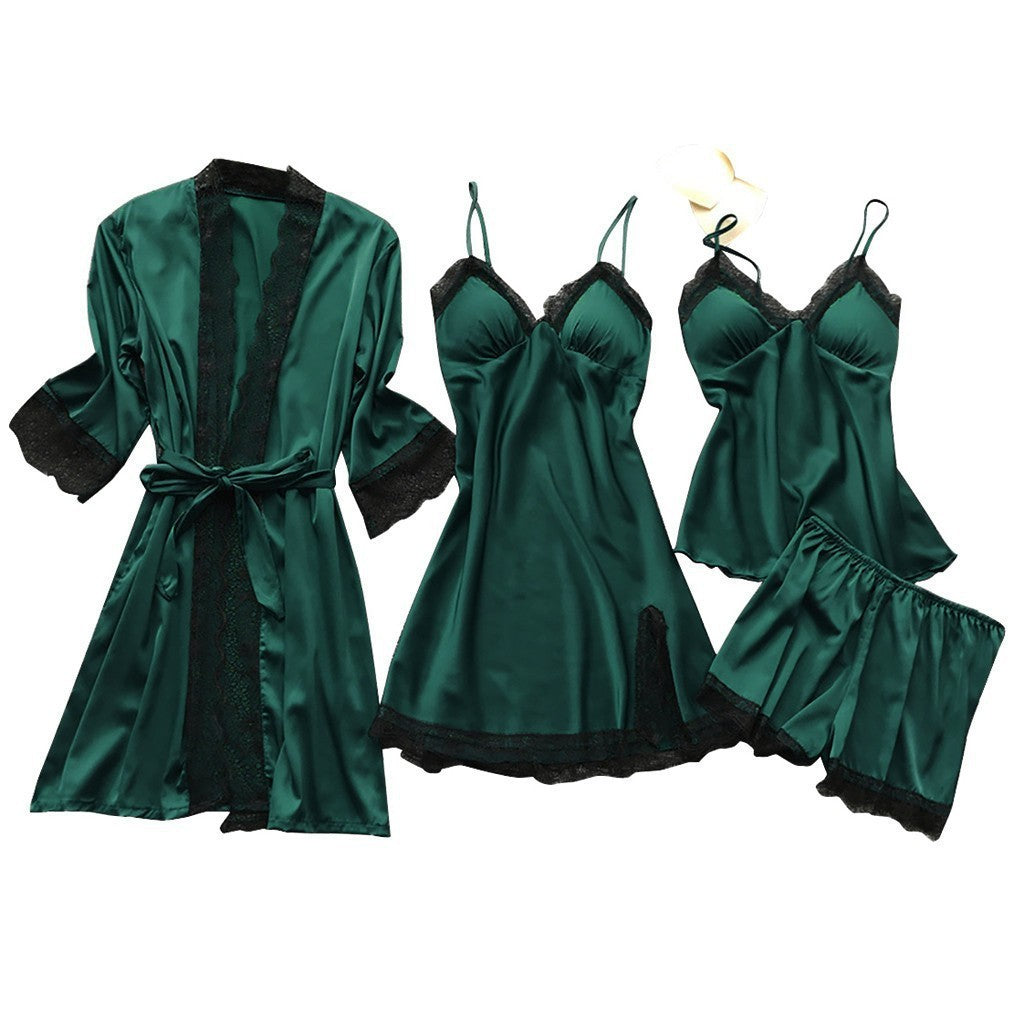 Cross-Border Pajamas, Women's Sexy Pajamas Four-Piece Set, Korean Style Suspender Pajamas, Women's Home Clothes with Breast Pads, Pajamas 2103