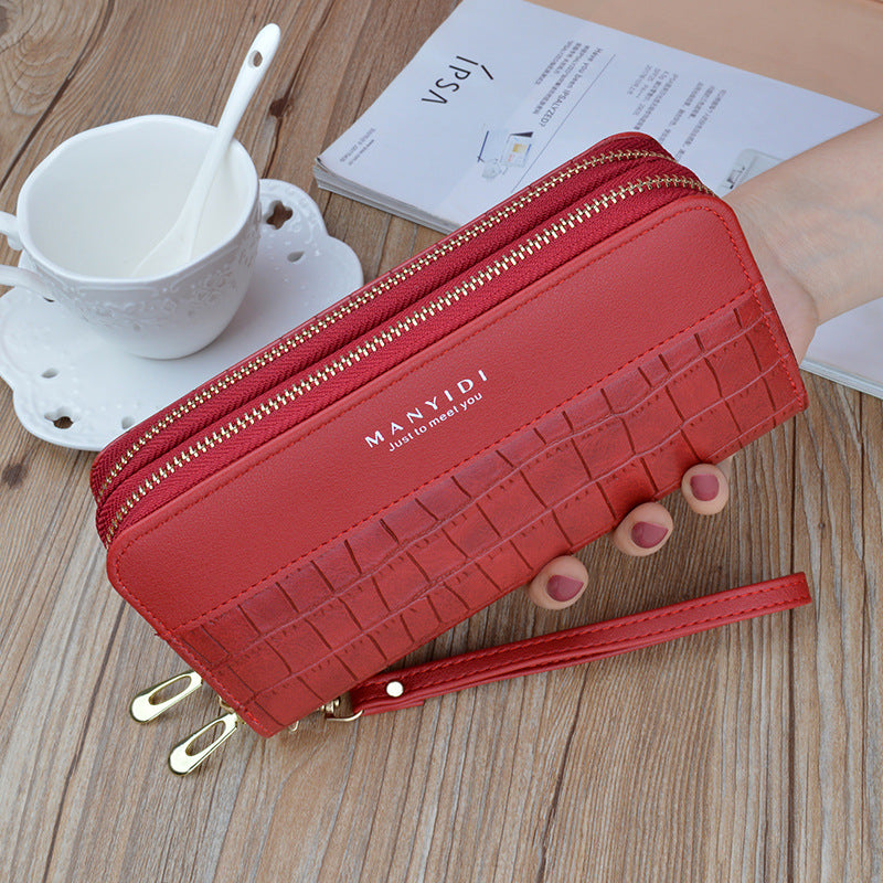 New Women's Wallet Women's Long Double Zipper Mobile Phone Bag Fashionable Crocodile Pattern Large Capacity Mother's Double Clutch Bag