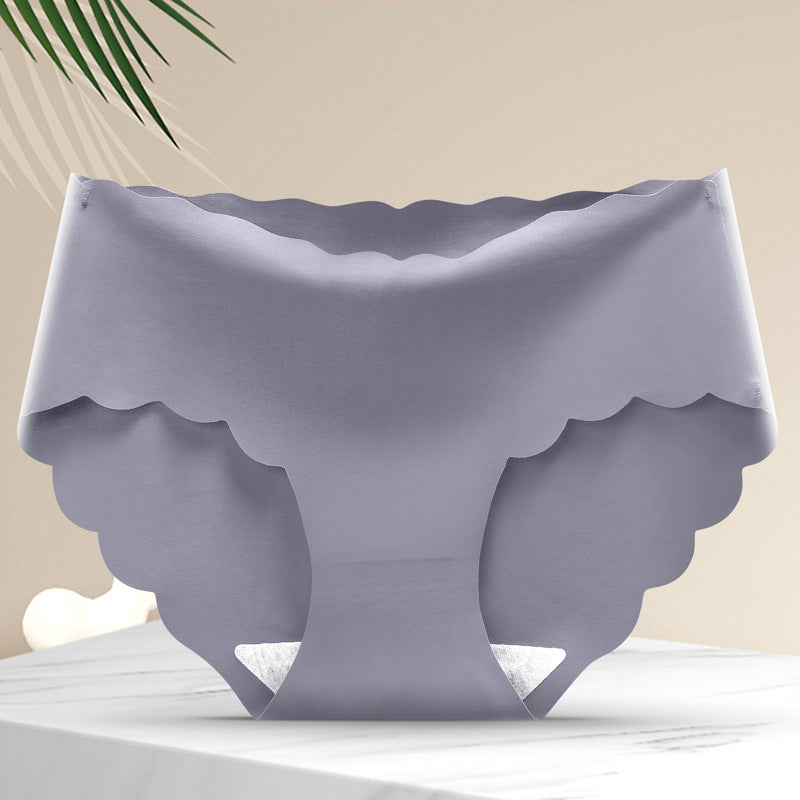 Casual Invisible Seamless One-Piece Wavy Edge Women's Underwear Mid-Waist Pure Cotton Bottom Crotch Breathable Girls' Briefs
