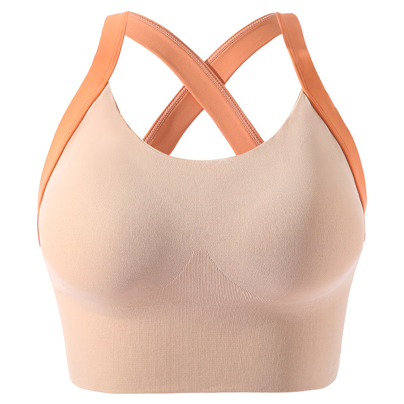 European and American Foreign Trade Sports Bra for Women, Color-Blocking Running Shockproof Yoga Vest, Wireless Push-Up Anti-Sagging Bra
