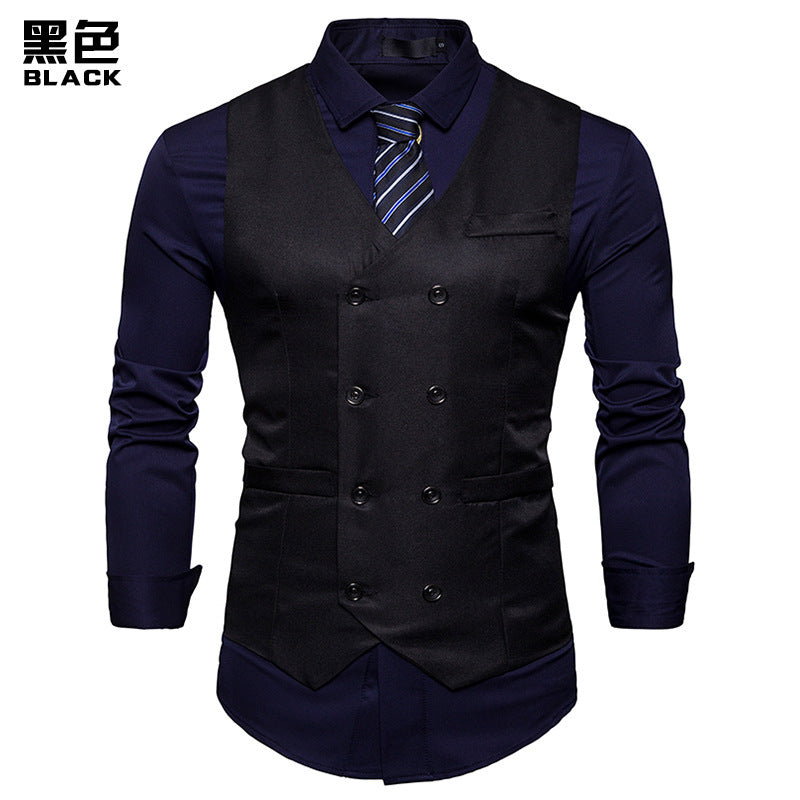 2018 Men's New Double Breasted Men's Casual Suit Vest Cross-border Fashion European Size Men's Vest Vest