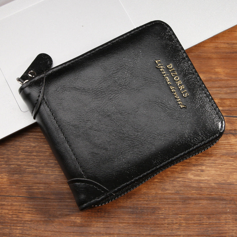 Wallet men's driver's license bag leather case retro simple men's casual short wholesale wallet multi-functional zipper card case