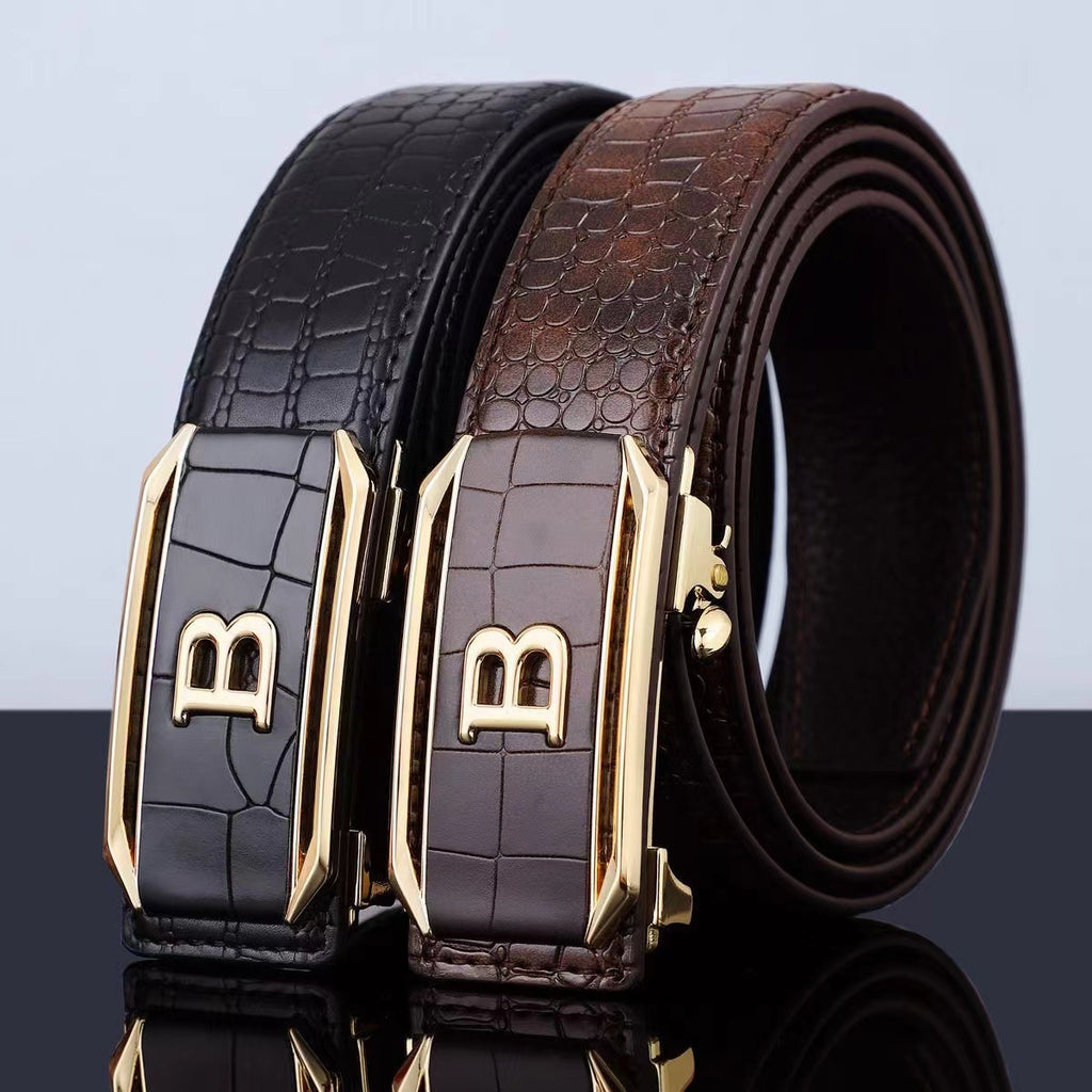 Cross-border Exclusive Luxury Crocodile Pattern Belt High-end Sense Boyfriend Simple Belt Automatic Buckle Father Belt