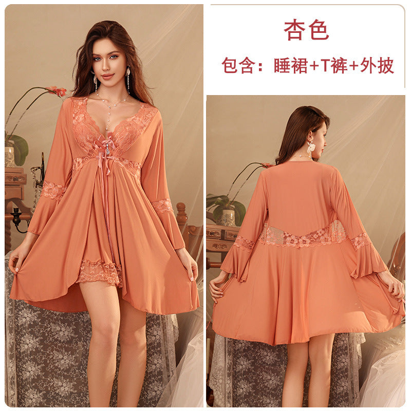 Sexy Pajamas, Temptation, Pure Desire, Push-Up Nightgown with Breast Pads, Temptation, Plus Size Fat mm Sexy Intimates, Passion Suit
