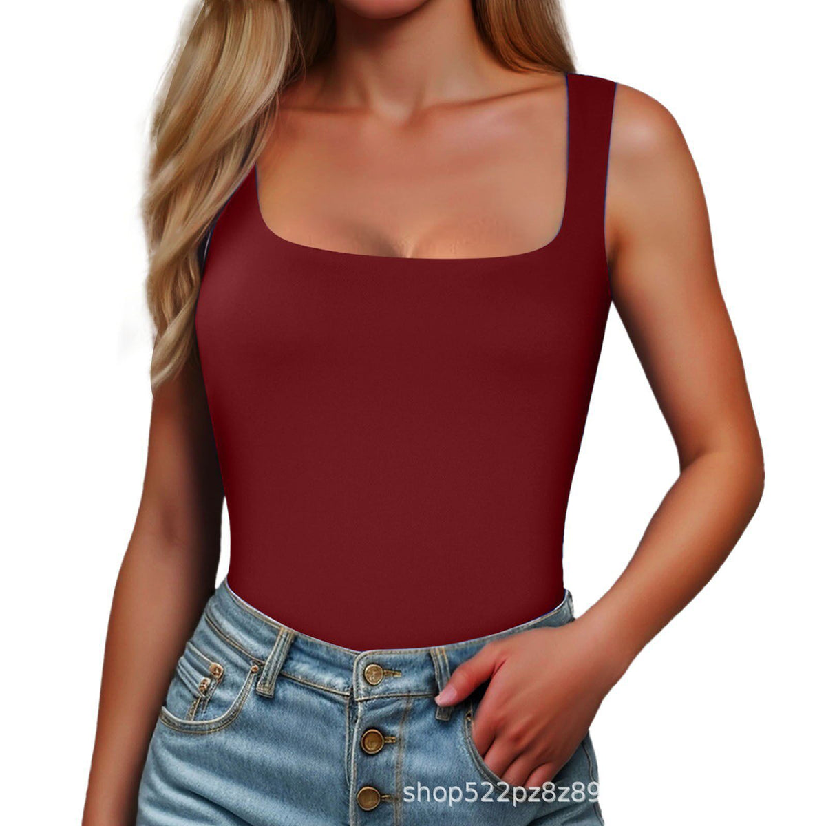 Cross-border European and American hot girls wear camisole women's summer sleeveless off-shoulder square collar threaded shoulder strap top women's clothing