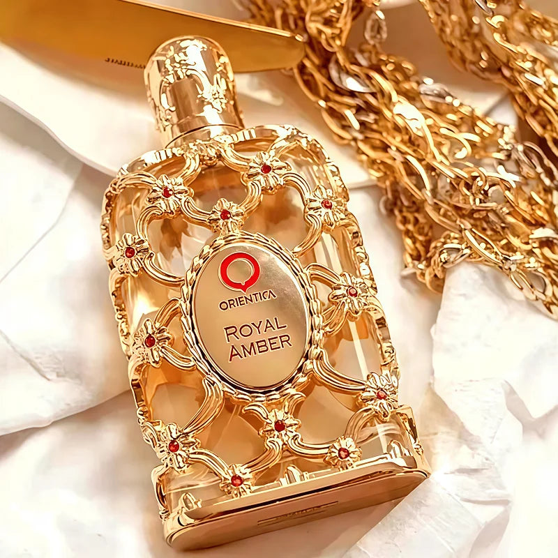 Dubai Royal Amber Perfume 100ml, Unisex Rose Cologne Spray Long Lasting Oriental Fragrance in Glass Bottle for Men & Women