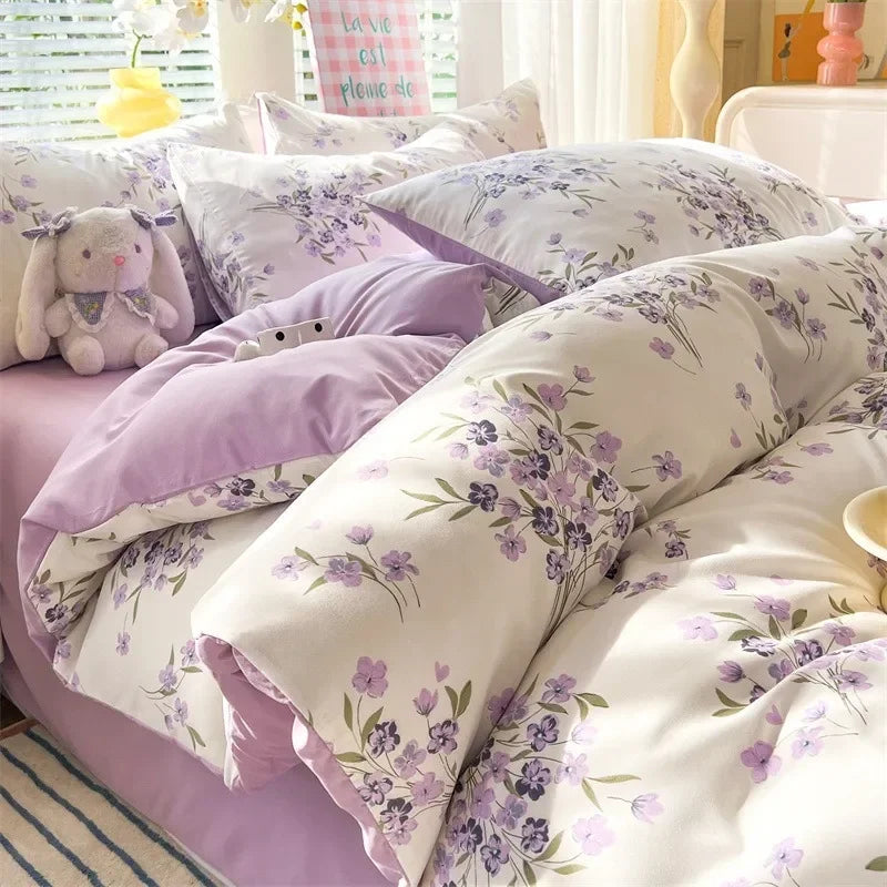 4pcs/set Plant Floral Print Set A Duvet Cover and Bed Sheet A Pair of Pillowcases Suitable for Bedroom Home Decor Bedding Sets