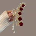 Fashion Rose Tassel Hair Claws Women Shiny Crystal Hair Clip for Girls Exquisite Elegance Headdress Hair Accessoires Korean