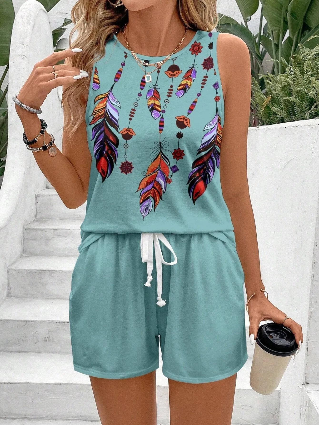 Conjunto de Tank Top y Shorts Estampado
