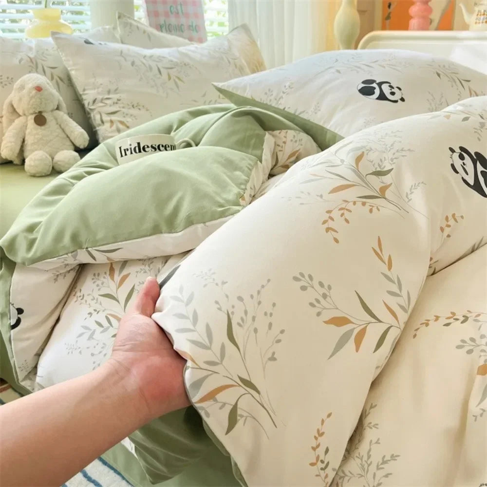 4pcs/set Plant Floral Print Set A Duvet Cover and Bed Sheet A Pair of Pillowcases Suitable for Bedroom Home Decor Bedding Sets